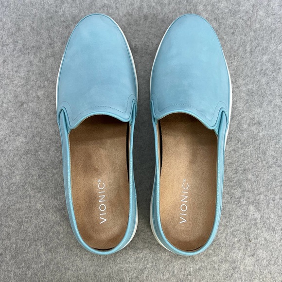 Vionic Effortless Leather Slip On Mule Flat Shoe - Porcelain Blue-Women 11*NEW - Picture 6 of 9